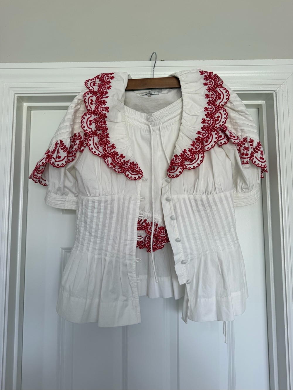 Damson Madder Blouse with Red Embroidered Collar